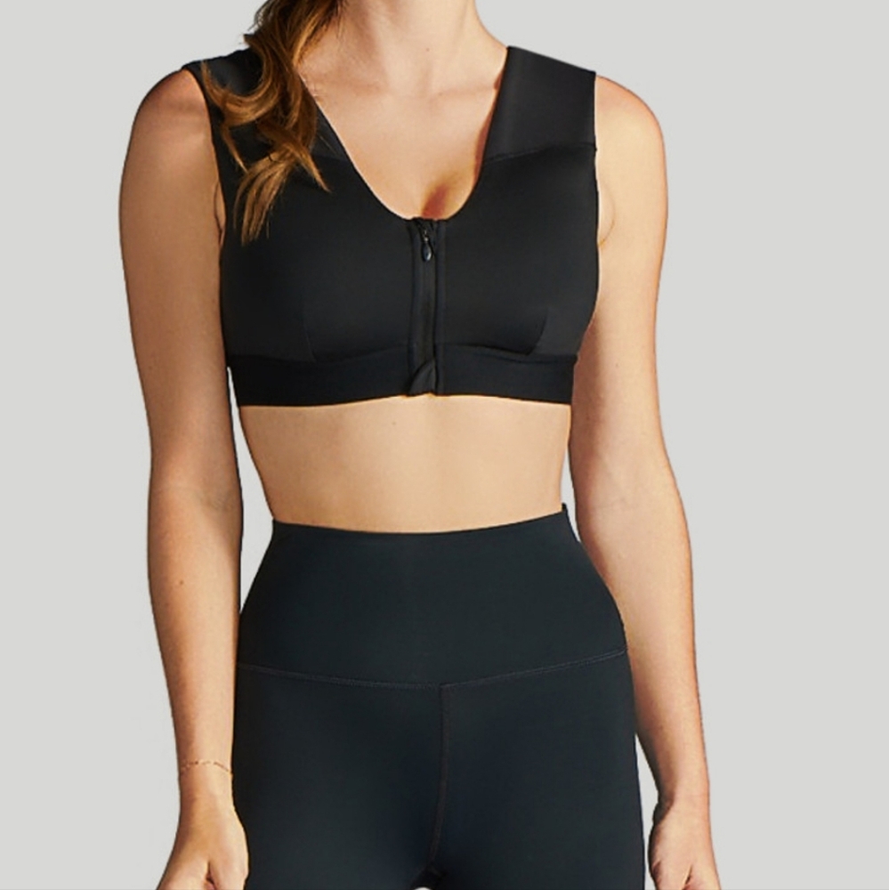 Zip Up Shoulder Support Bra Black NWT